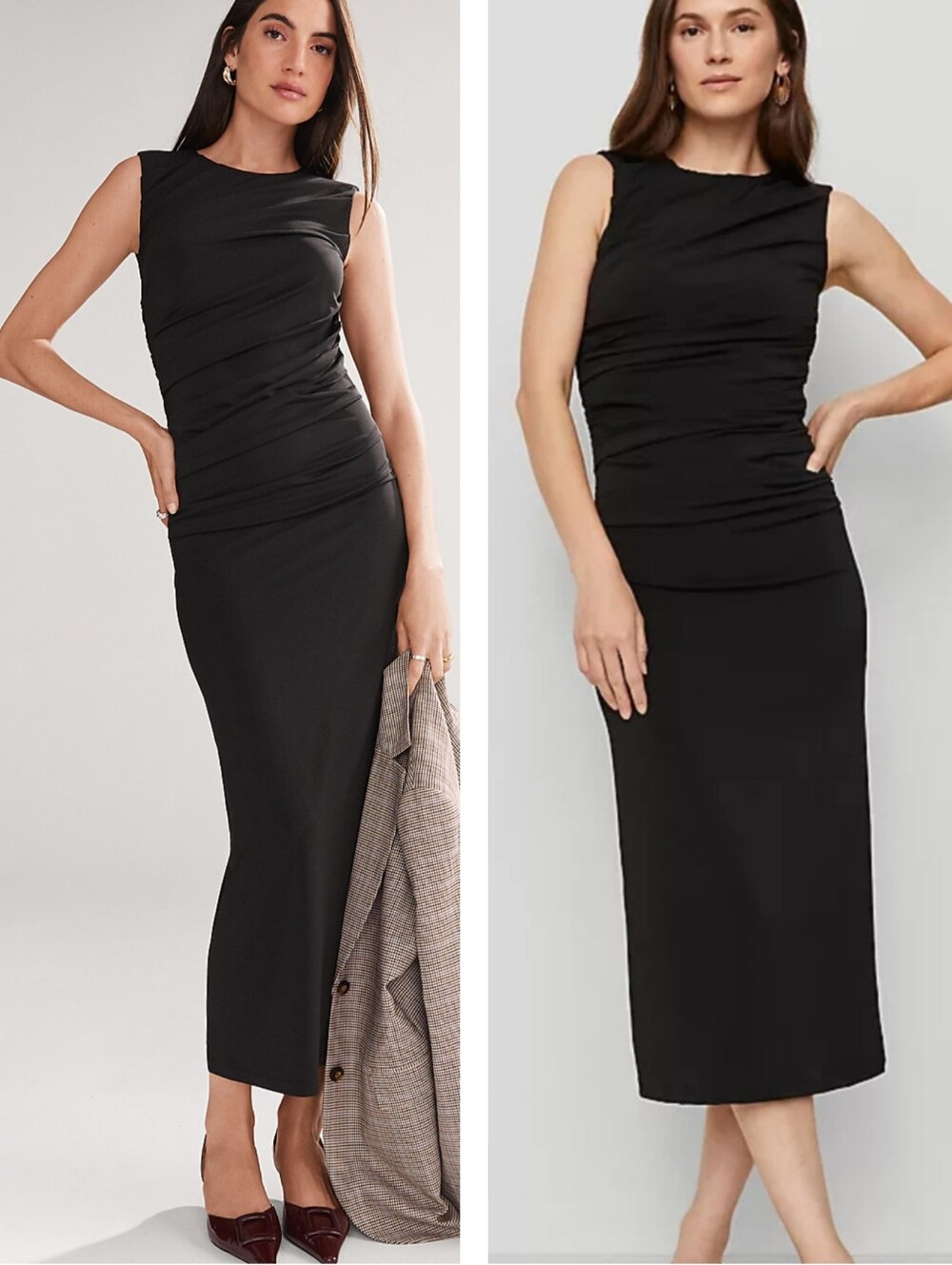 Ann Taylor Ruched Sleeveless Midi Dress in Black Size 12P Petite